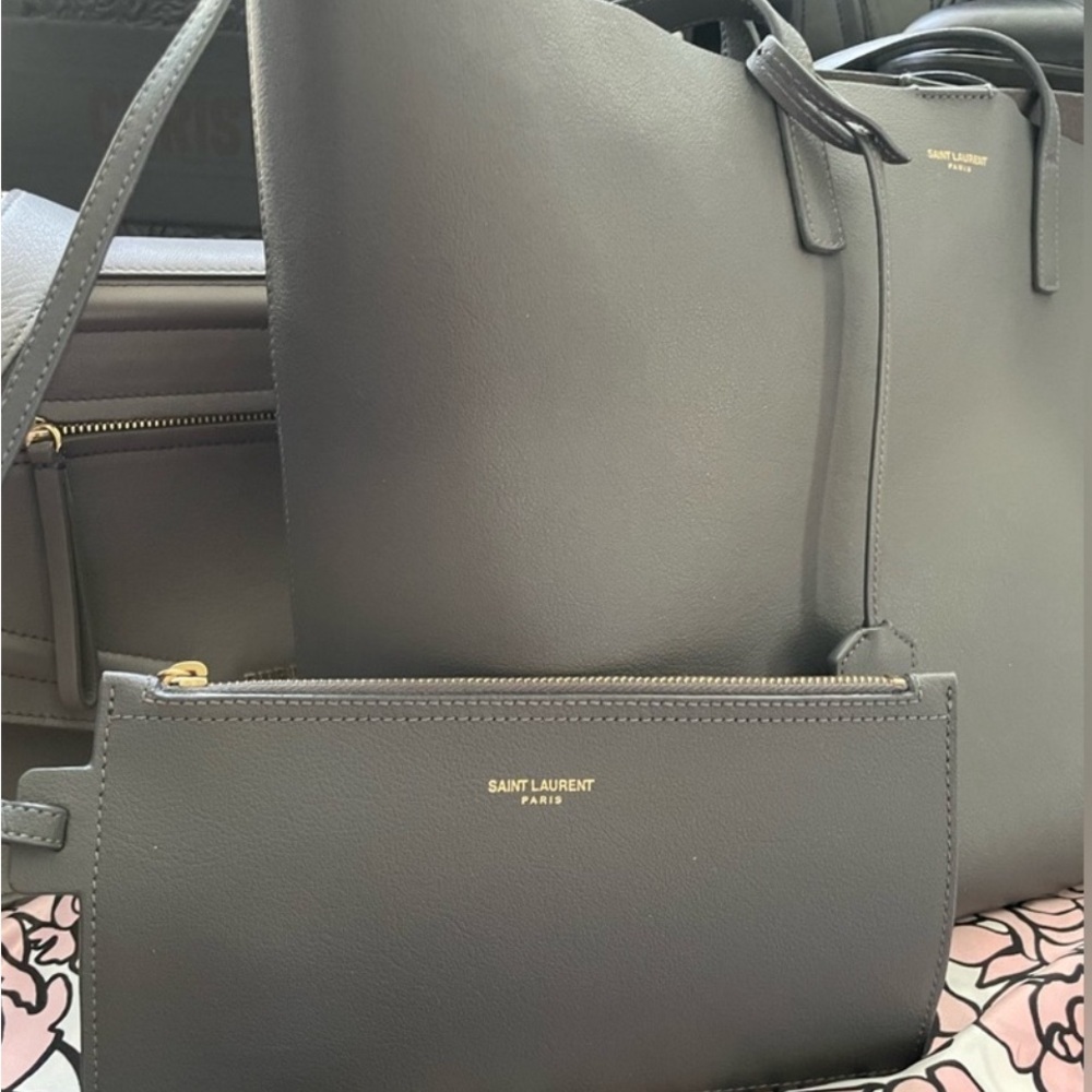 SAINT LAURENT SHOPPING TOTE STORM GRAY LEATHER🌟🤩 - Picture 13 of 15